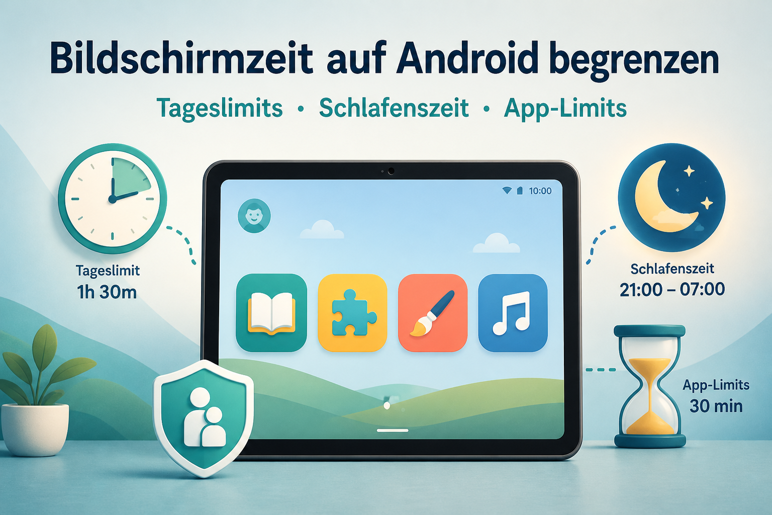 Android-Tablet mit Bildschirmzeit-Limit, Schlafenszeit und App-Limits für Kinder